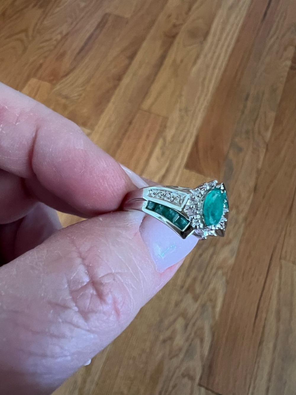 Macy's Sterling Silver Marquise Emerald-Tone Ring with Green Inlay - Picture 5 of 10